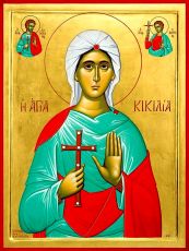 Рукописная икона Кикилия Римская на липовой доске (22485)