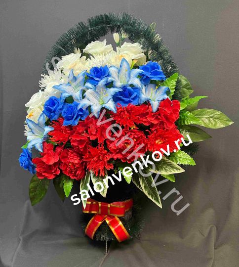 Ритуальная корзина из искусственных цветов N7, РАЗМЕР 60,80,90см