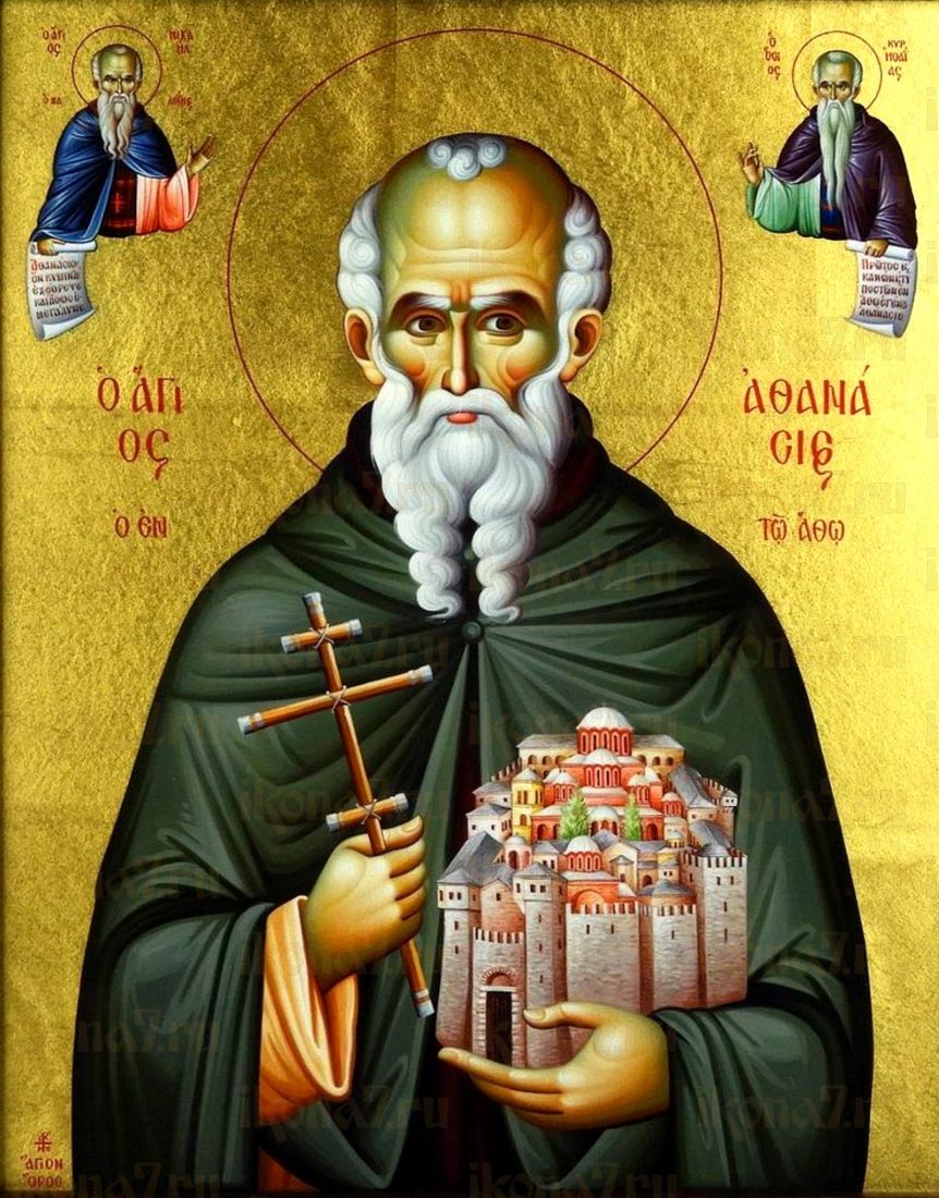 Афанасий Афонский рукописная Икона на липовой доске (22597)