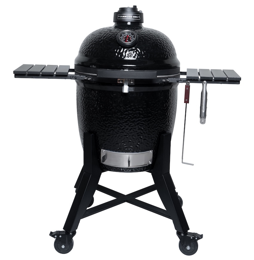 Керамический угольный гриль Diamond Egg Legend Deep Black, 46 см, чёрный, с ножками и столиками
