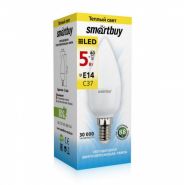 Лампа светодиодная С37-5W-3000K-E14, SMARTBUY