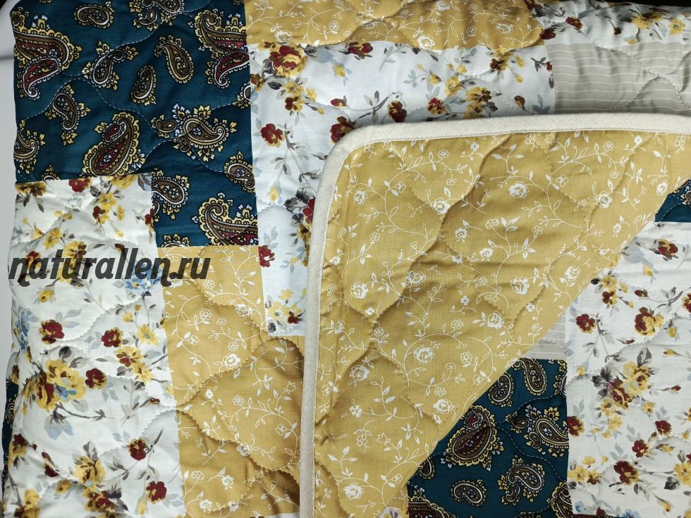 Одеяло межсезонное из льна "Пэчворк" (жёлтое)