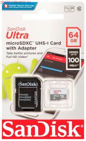 Карта памяти Sandisk Ultra micro SDXC 64Gb Class 10 UHS-I (100/10 MB/s) SDSQUNR-064G-GN3MA