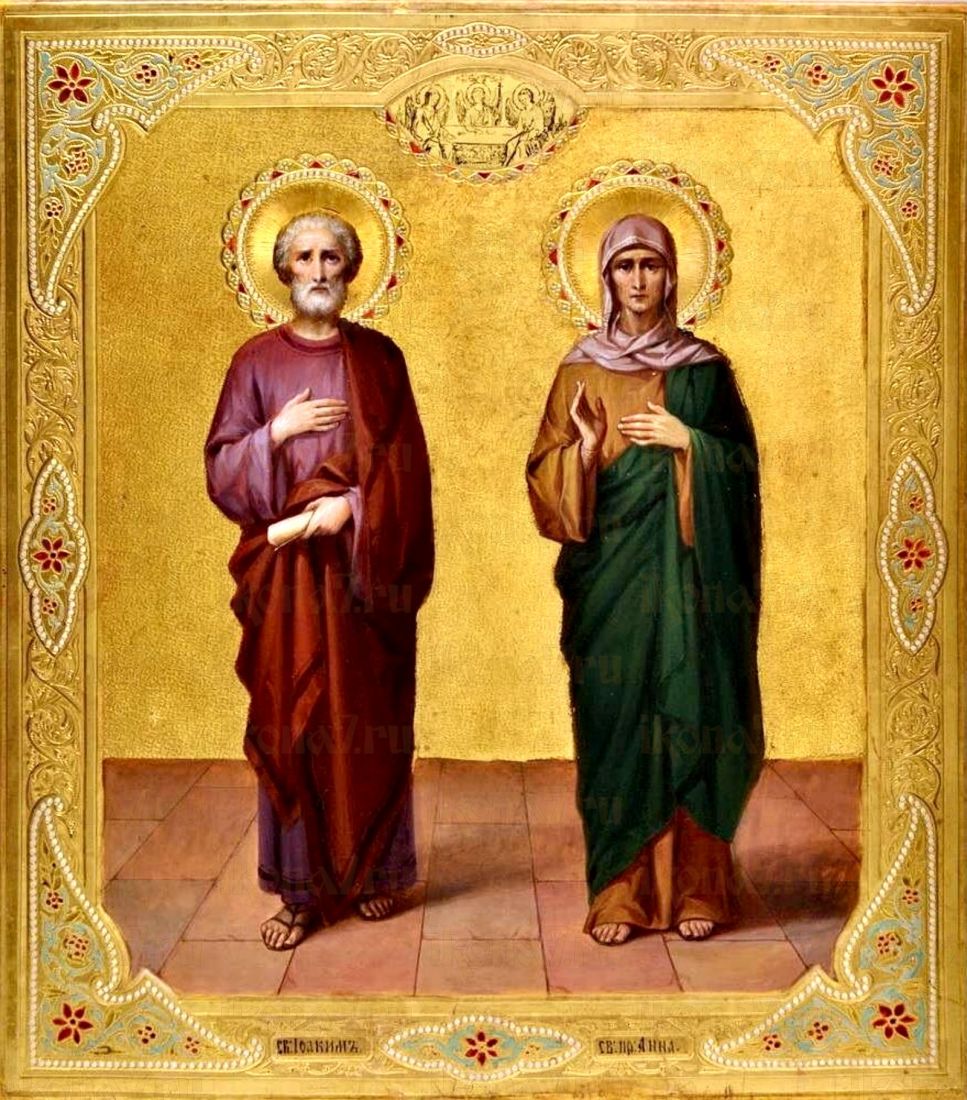Иоаким и Анна Праведные рукописная Икона на липовой доске (22714)