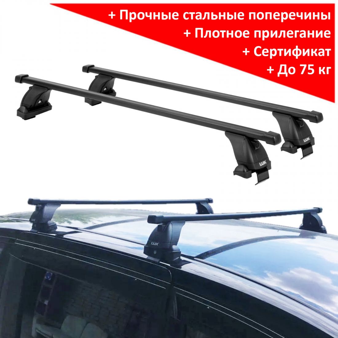 Багажник на крышу Mitsubishi Delica D:5 (минивен, 2007-...), Lux, прямоугольные стальные дуги