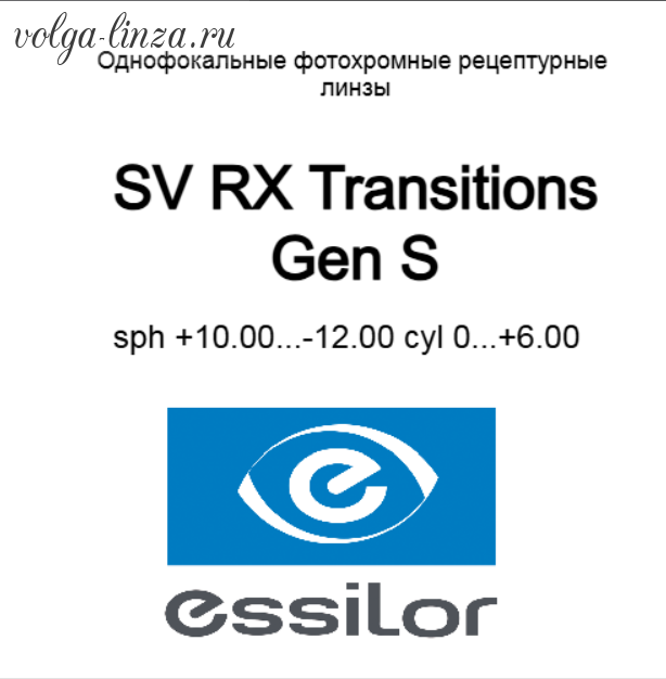 Essilor Transitions Gen S сферические рецептурные  фотохромные линзы