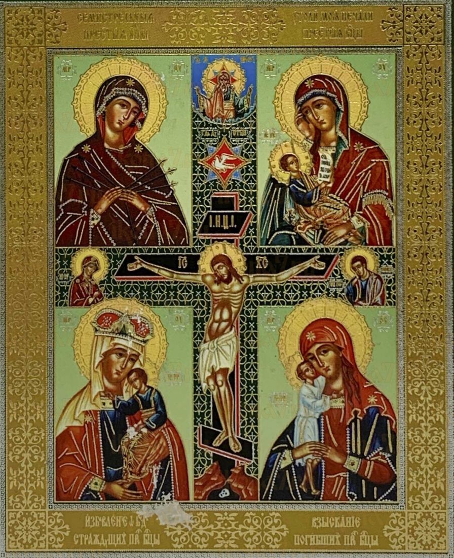 Четырехчастная икона Божией Матери рукописная на липовой доске (24138)
