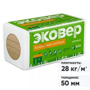 Минеральная вата Эковер Лайт Универсал 28кг/м3 1000х600х50 мм, 8 шт/упак код:084389
