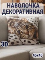 Наволочка декоративная Кот/горох 3D [коричневый]