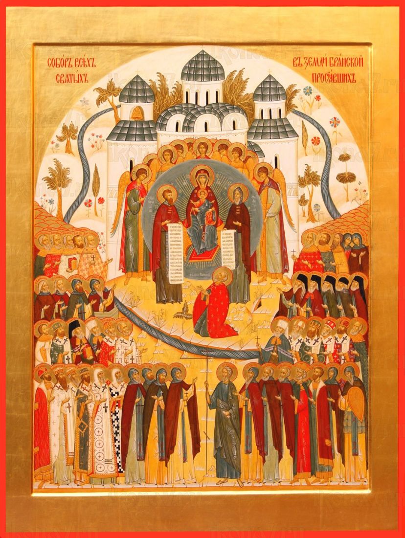 Собор Брянских святых икона рукописная на липовой доске (24221)