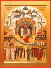 Собор Брянских святых икона рукописная на липовой доске (24221)