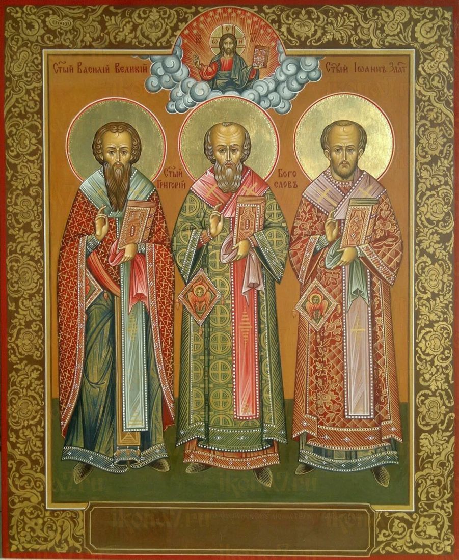 Собор трех святителей икона рукописная на липовой доске (24265)