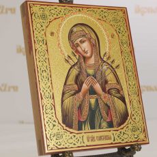 Семистрельная икона Божьей Матери 17х21см (рукописная, сусальное золото, чеканка,узоры, пробивка)