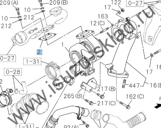 Прокладка между турбиной и выпускным коллектором 6hk1 hitachi zx330 (Isuzu)