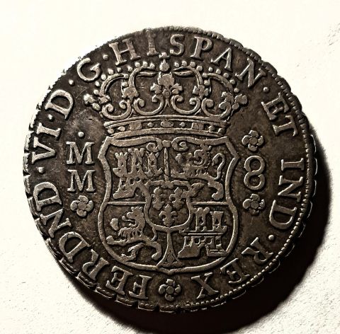 8 реалов 1757 Мексика Испания R Редкий год AUNC