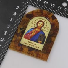 Икона на подставке Господь Вседержитель из янтаря (5х7см)(самоклеющаяся лента)