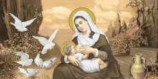 Кормящая Богородица и голуби икона печатная (холст на дереве)