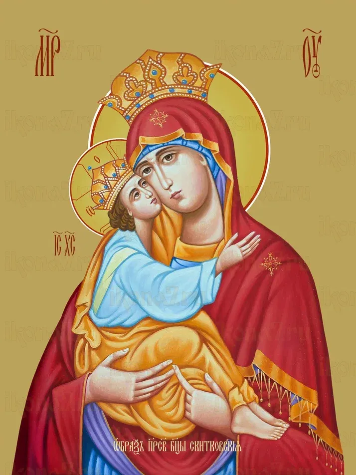 Скитковская икона божьей матери печатная (холст на дереве)