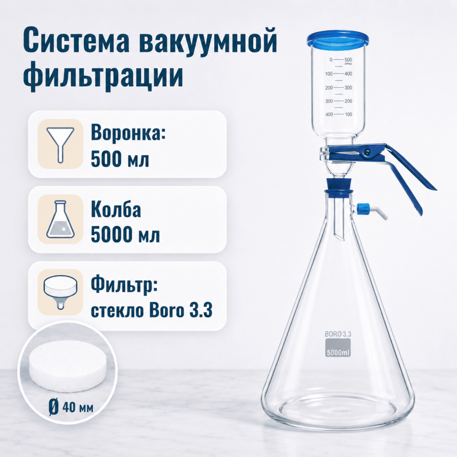 Система вакуумной фильтрации "MicroFilter", приемная колба 5000 мл, с силиконовой пробкой на горле, с расширенной воронкой на 500 мл