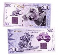 200 долларов — Коала. Животные Австралии. Koala Australia. Памятная банкнота. UNC Msh Ям WB