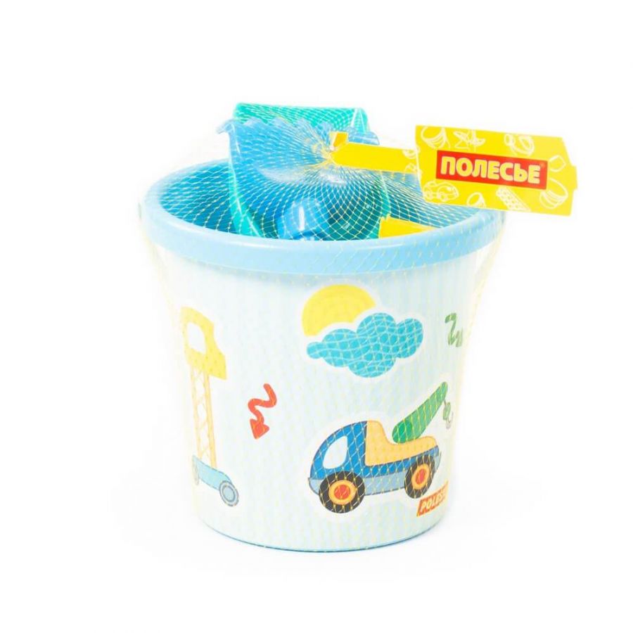 Набор №119: ведро с наклейкой, лопатка №5, грабельки №5, формочки (самосвал + паровоз)