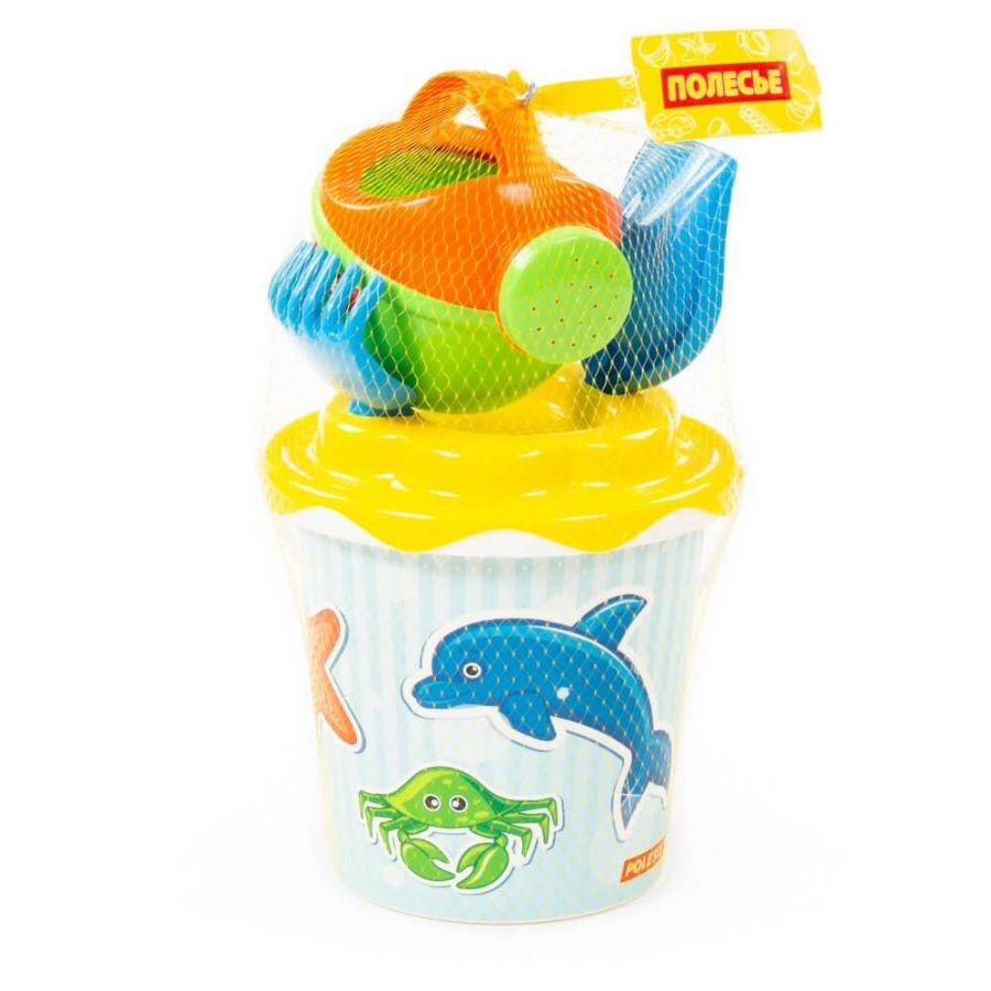 Набор №331: ведро с наклейкой, ситечко "Солнышко", лопатка №5, грабельки №5, лейка малая №4