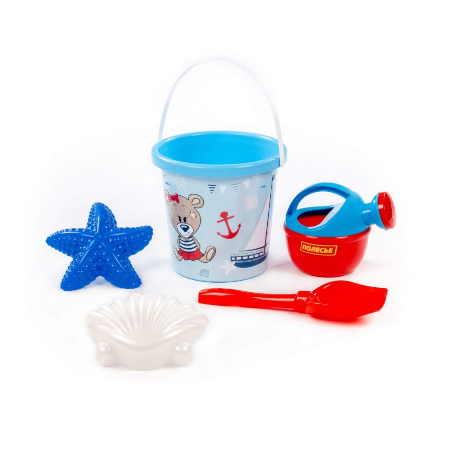 Набор №360: ведро с наклейкой, лопатка №5, формочки (морская звезда №1 + ракушка №1), лейка малая №4