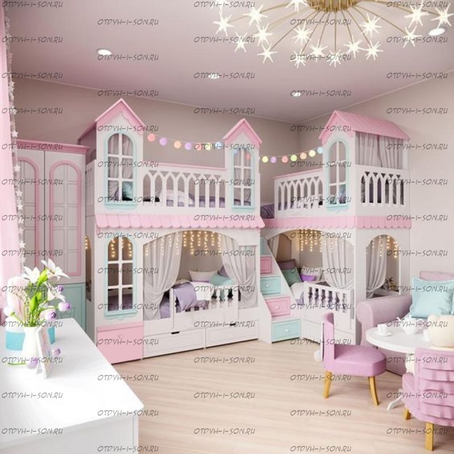 Кровать четырехместная двухъярусная Домик Fantasy №29