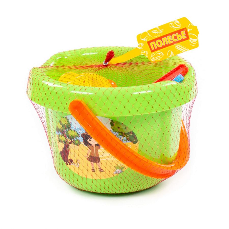 Набор №10: ведро большое, ситечко, лопатка, грабельки, 4 формочки