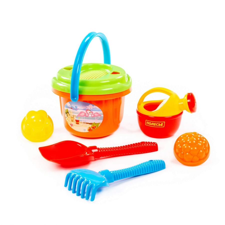 Набор №242: ведро большое, ситечко большое №2, лопата №6, грабли №6, 2 формочки, лейка малая №4