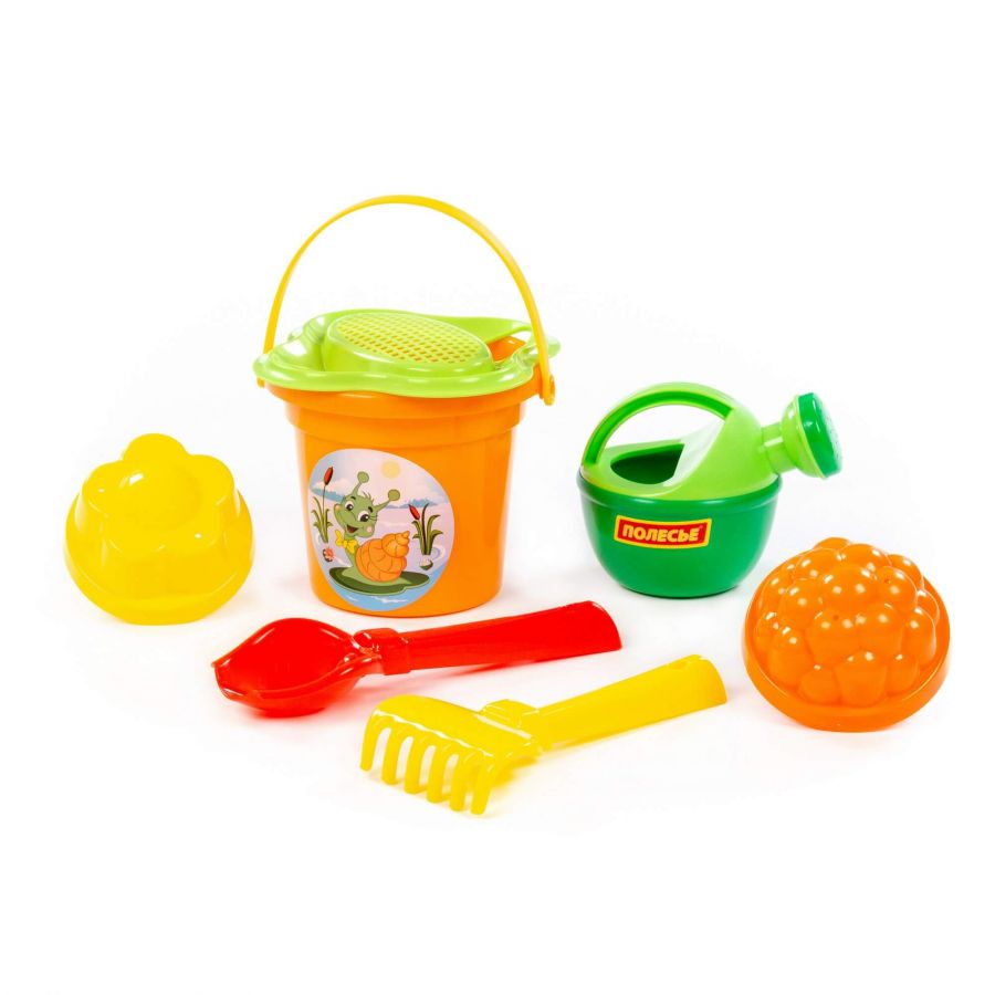 Набор №238: ведро малое, ситечко-цветок, совок №2, грабельки №2, 2 формочки, лейка малая №3