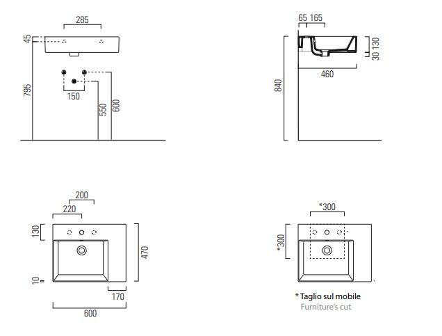 Раковина GSI Kube X 60x47 схема 2