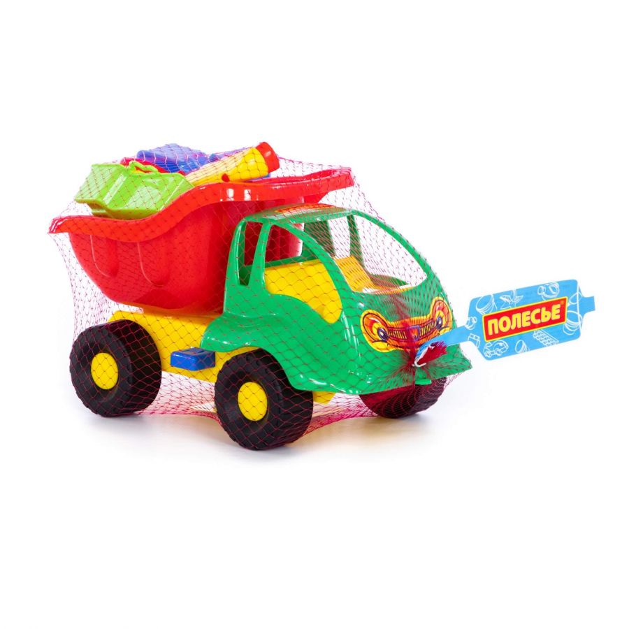 Набор №49: "Муравей", автомобиль-самосвал + совок №2, грабельки №2, формочки (самосвал + паровоз)