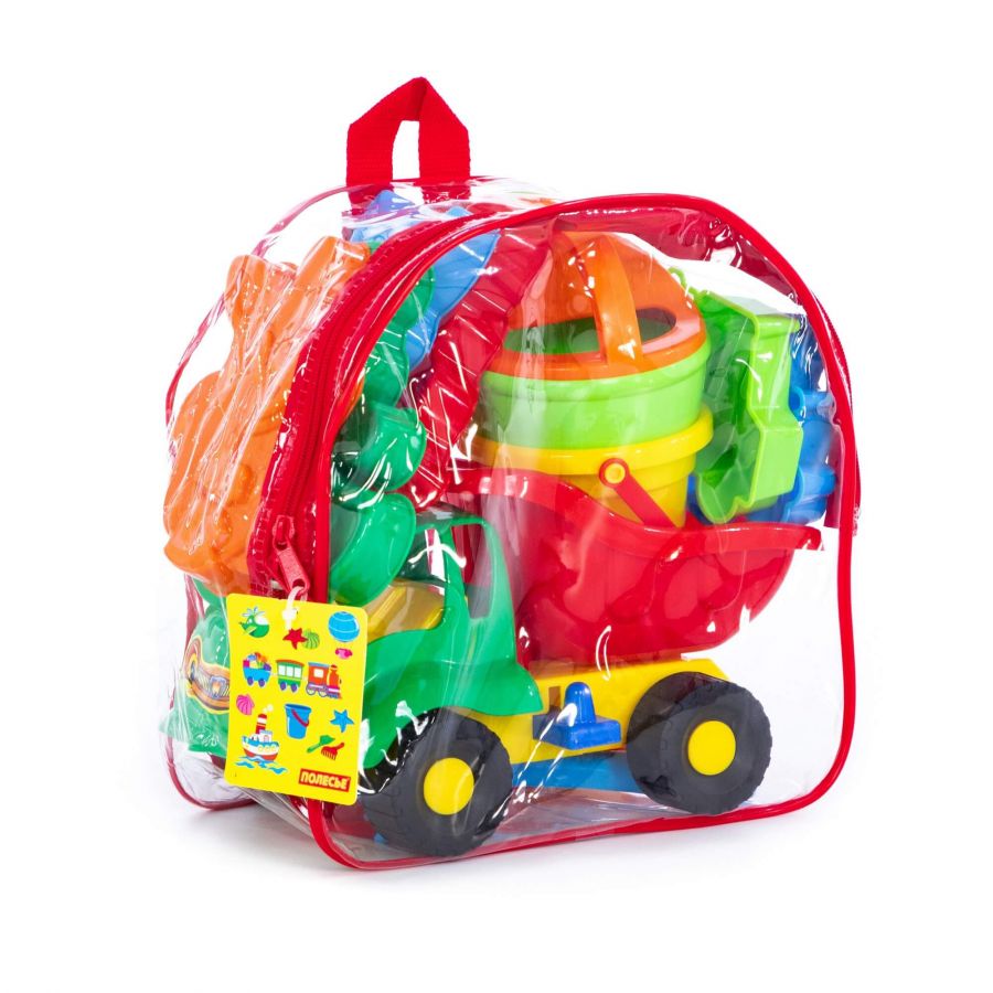 Набор №301 (в рюкзаке): "Муравей", автомобиль-самосвал + ведро малое, лопатка №5, грабельки №5, формочки 6 шт, лейка малая №4