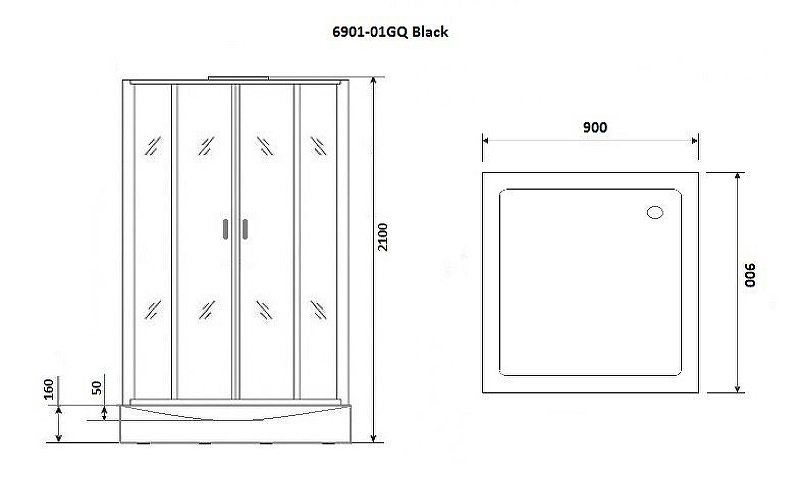 Душевая кабина Niagara Premium 90x90 NG-6901-01GQ Black с гидромассажем схема 3