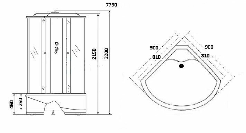 Душевая кабина Niagara Lux NG-7790G 90x90 с гидромассажем схема 5