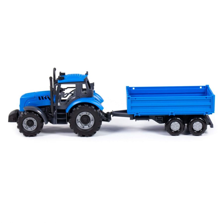 Трактор "Прогресс" с бортовым прицепом инерционный (синий) (в коробке)