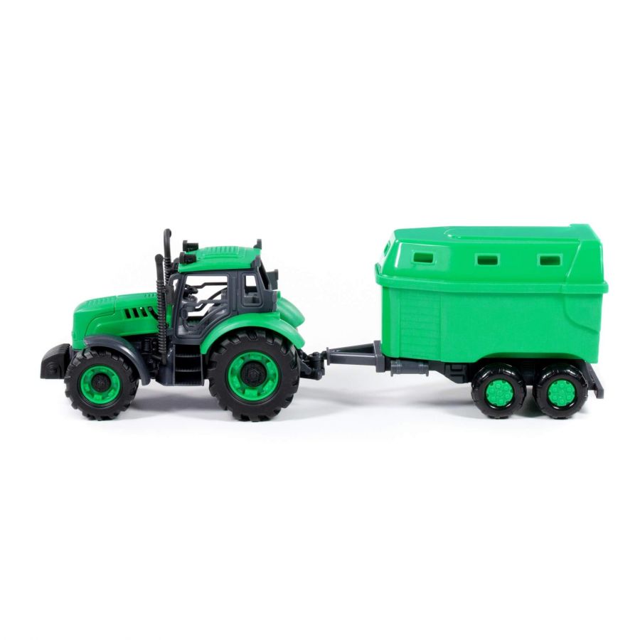 Трактор "Прогресс" с прицепом для перевозки животных инерционный (зелёный) (в лотке)