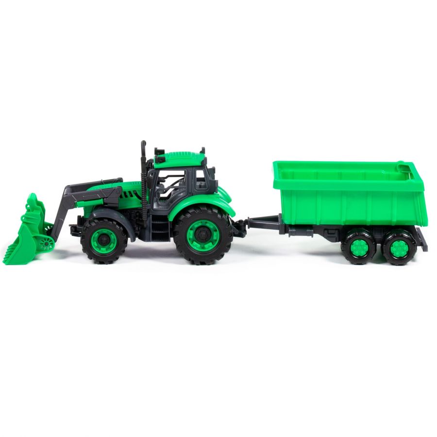 Трактор "Прогресс" с прицепом и ковшом инерционный (зелёный) (в коробке)