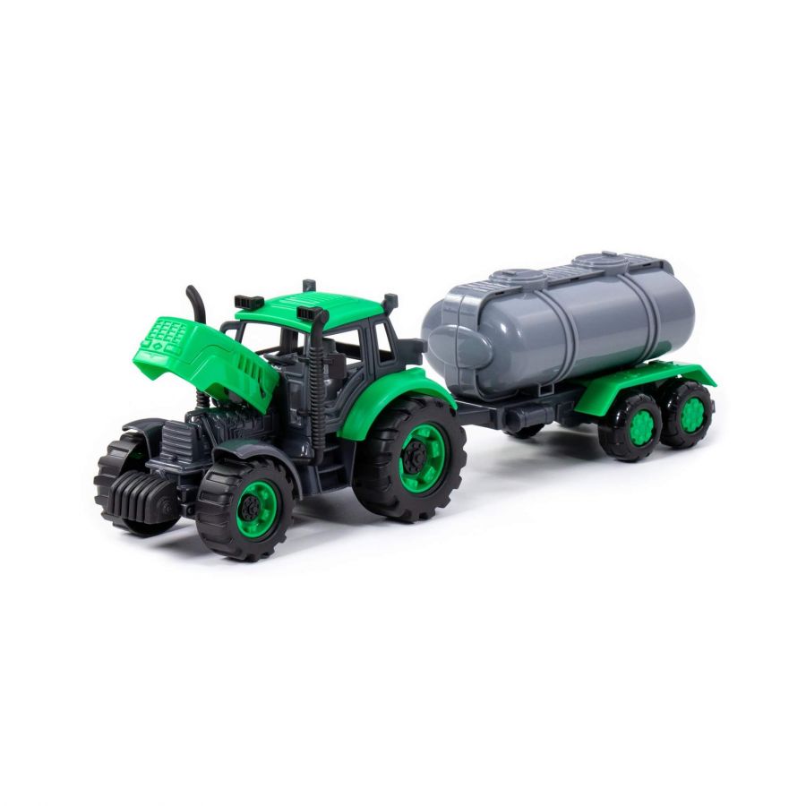 Трактор "Прогресс" с прицепом-цистерной инерционный (зелёный) (в коробке)