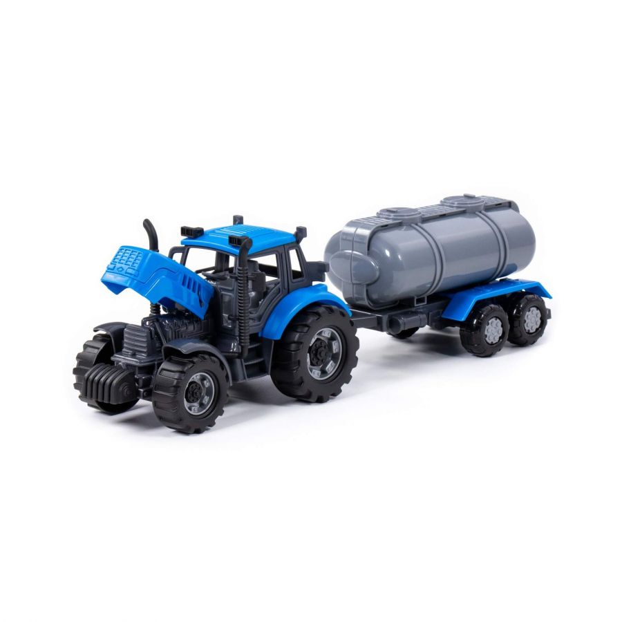 Трактор "Прогресс" с прицепом-цистерной инерционный (синий) (в коробке)