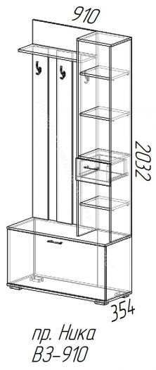 Вешалка с зеркалом В3910 "Ника" (Белый)
