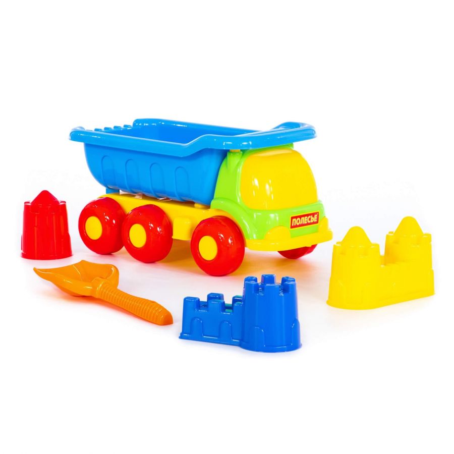 Набор №367: "Универсал", автомобиль-самосвал + лопата №6, формочки (замок мост + замок башня + замок стена с двумя башнями)