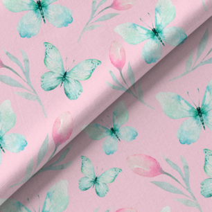 Хлопок Сатин Мятные бабочки на персиковом 50х40 limit