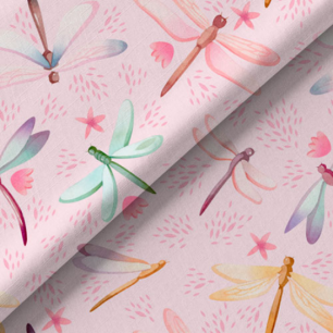 Хлопок Перкаль Стрекозки на розовом 25х75 limit