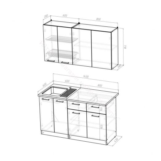 Кухонный гарнитур Полина медиум 1400мм
