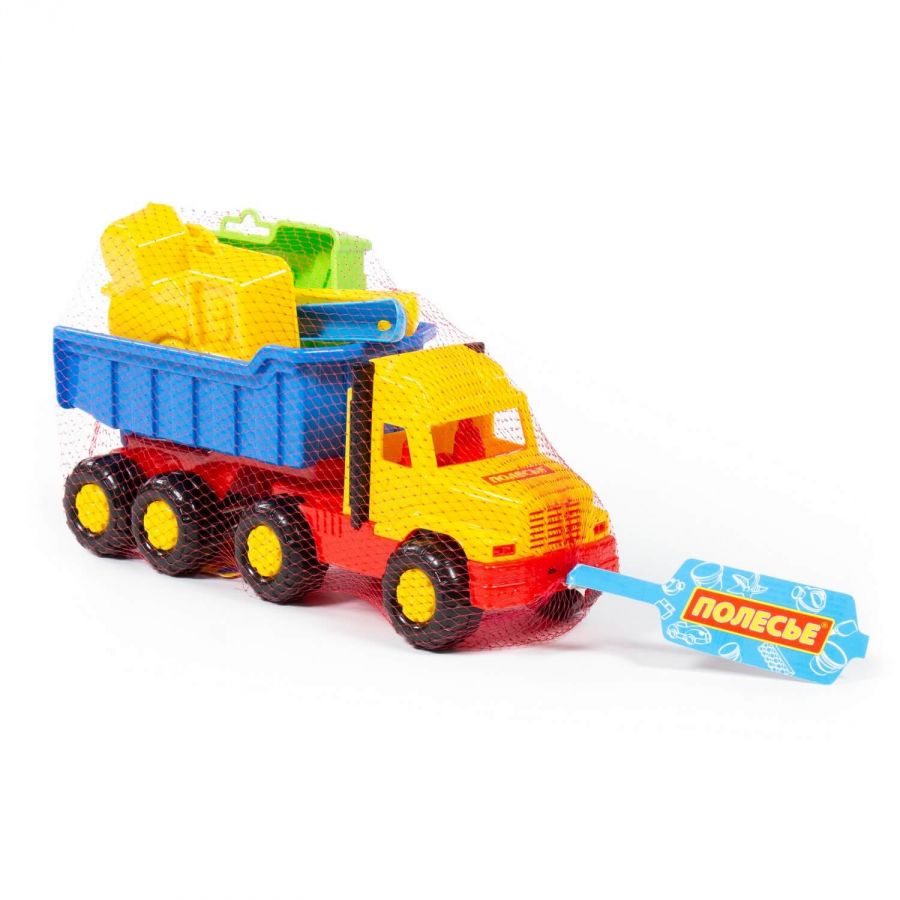 Набор №68: "Фаворит", автомобиль-самосвал + совок №2, грабельки №2, формочки (самосвал + паровоз)