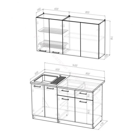 Кухонный гарнитур Лариса медиум 2 1400 мм