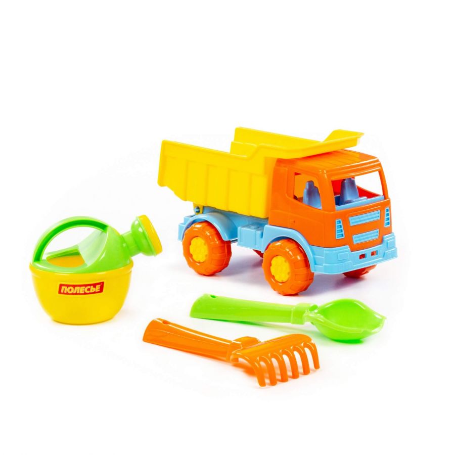 Набор №190: "Салют", автомобиль-самосвал + совок №2, грабельки №2, лейка малая №3