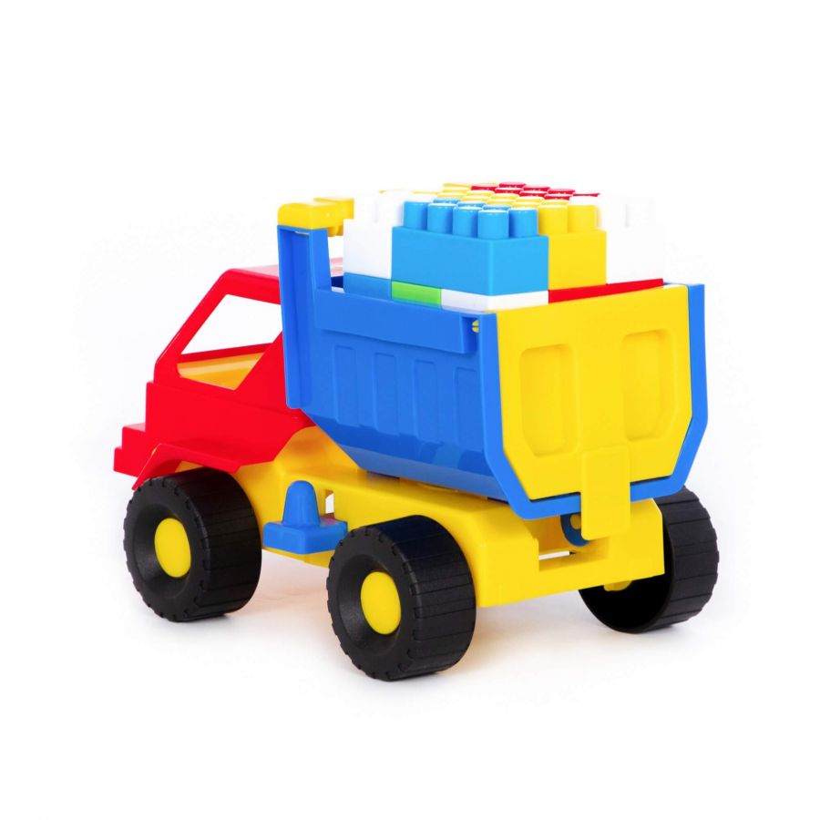 Набор №16: "Кузя", автомобиль-самосвал + конструктор "Строитель" (18 элементов)